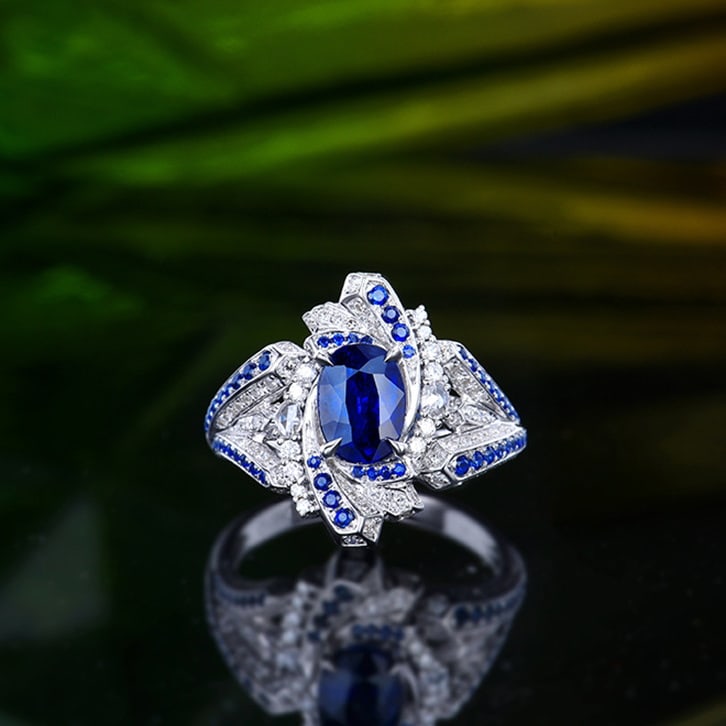14k Gold 1.92 Ctw Natural Sapphire & Diamond Ring/pendant( Without Chain ): Ref:230980157 // gold content:14k gold // ring size:7. 25us // // main gemstone:sapphire // shape:oval // carat weight:1. 5ct // color:royal blue // treatment:natural // // adjacent gemstone 2 :