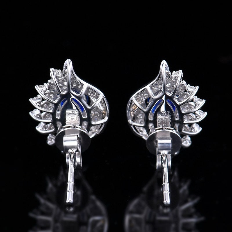 14k Gold 1.10 Ctw Vivid Blue Natural Sapphire & Diamond Earrings - 4