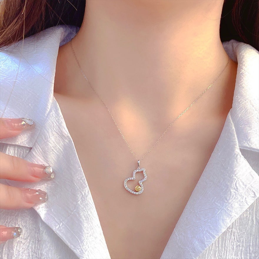 14k Gold 0.40 Ctw Natural Yellow Diamond & Diamond Pendant( Without Chain ) - 4