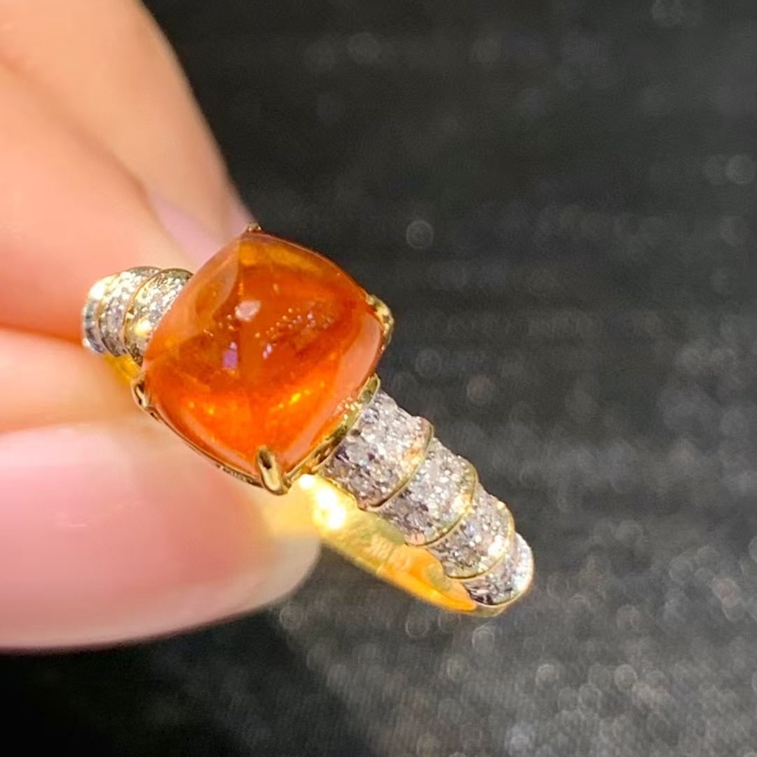 14k Gold 3.6 Ct Natural Spessartine & Diamond Ring - 3