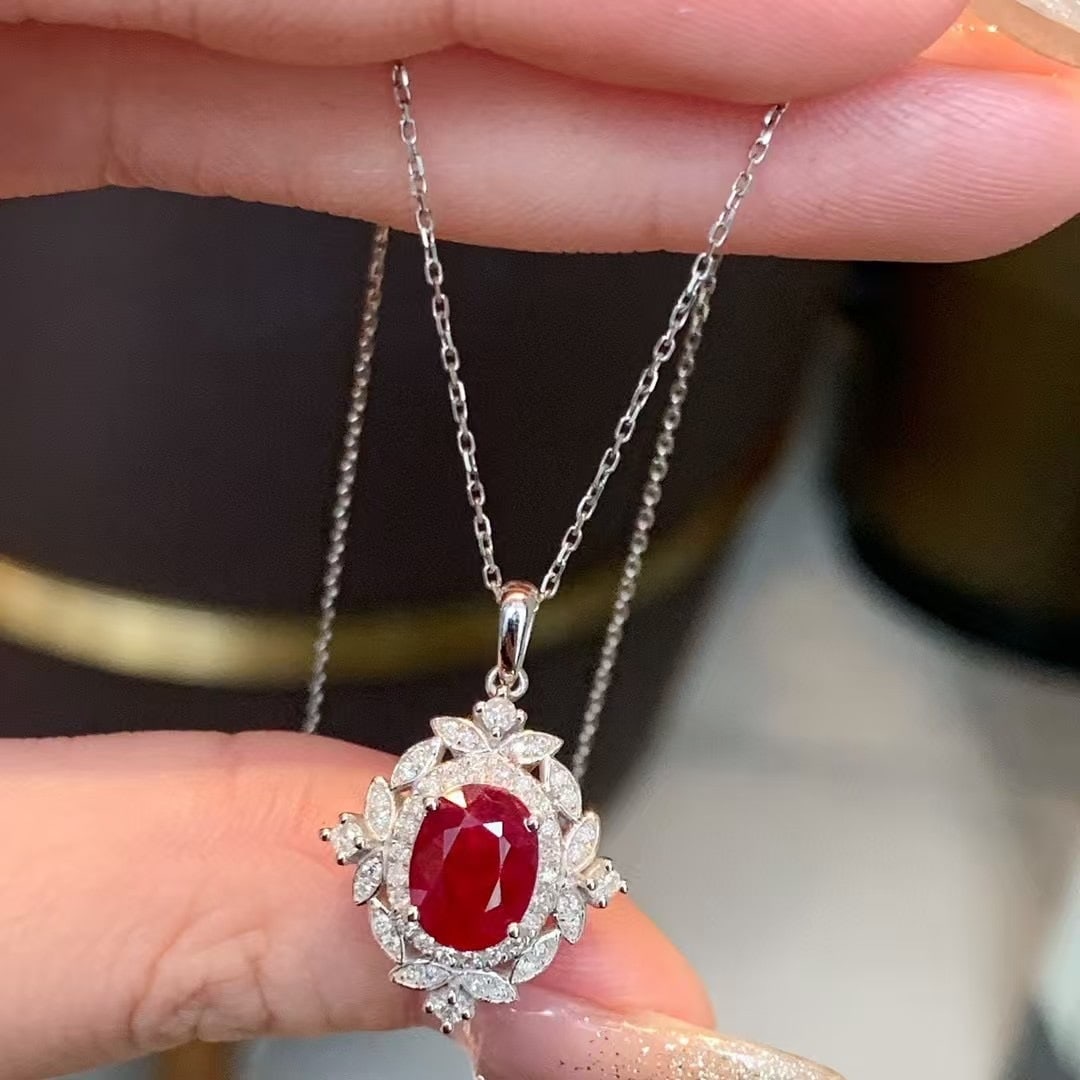 14k Gold 1.86 Ctw Natural Ruby & Diamond Pendant( Without Chain ) - 2