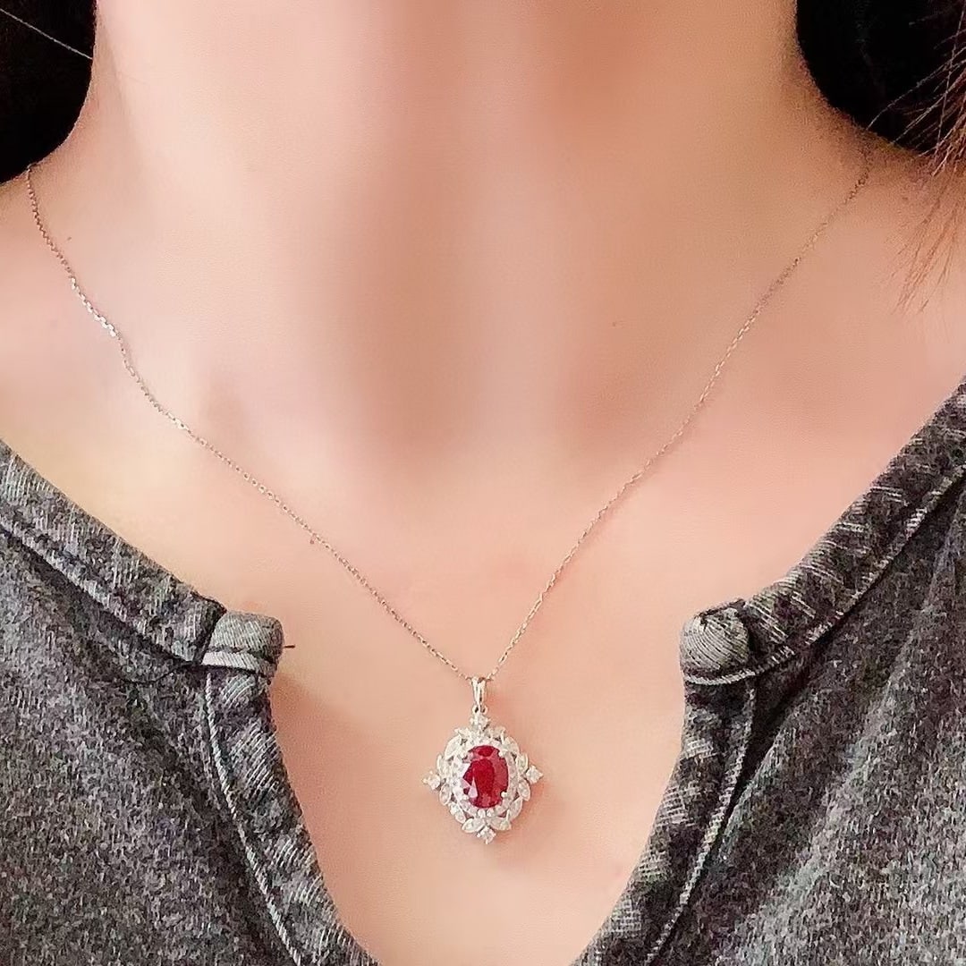 14k Gold 1.86 Ctw Natural Ruby & Diamond Pendant( Without Chain ) - 3