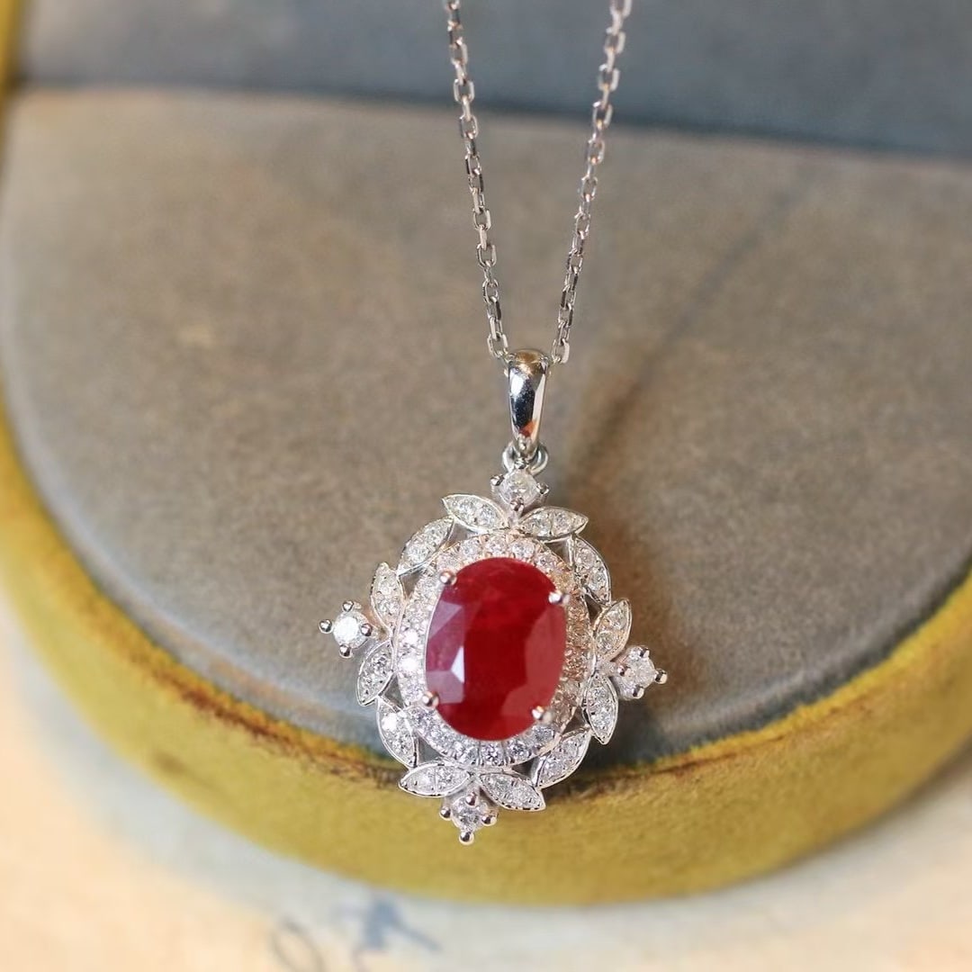 14k Gold 1.86 Ctw Natural Ruby & Diamond Pendant( Without Chain ) - 4