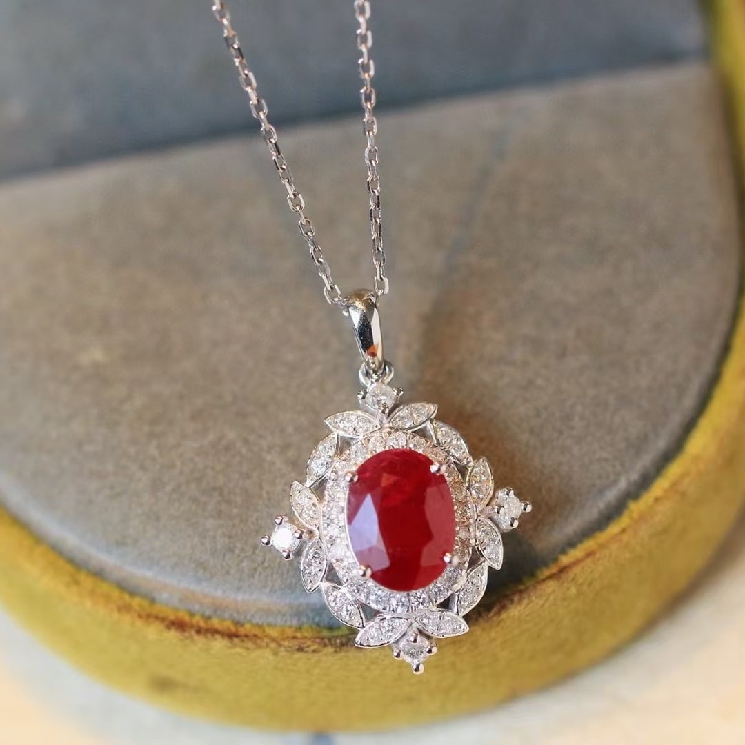 14k Gold 1.86 Ctw Natural Ruby & Diamond Pendant( Without Chain ) - 5