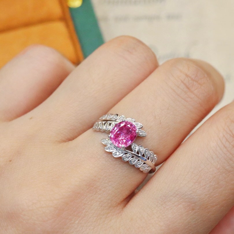 14k Gold 1.41 Ctw Natural Padparadscha Sapphire & Diamond Ring - 5