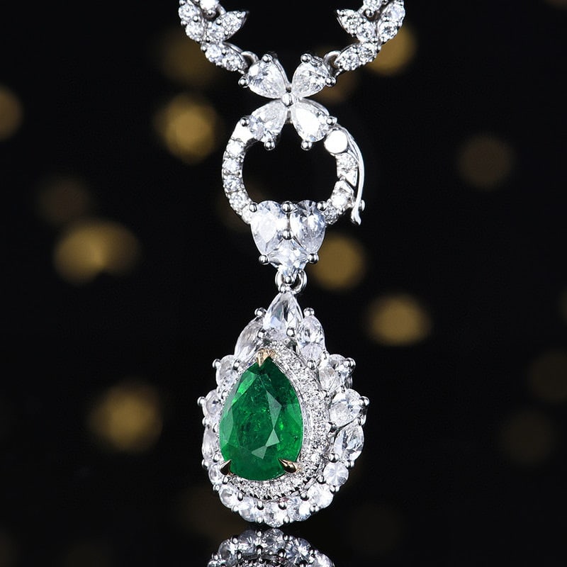 14k Gold 2.50 Ctw Vivid Green Natural Emerald & Sapphire Pendant( Without Chain ) - 2