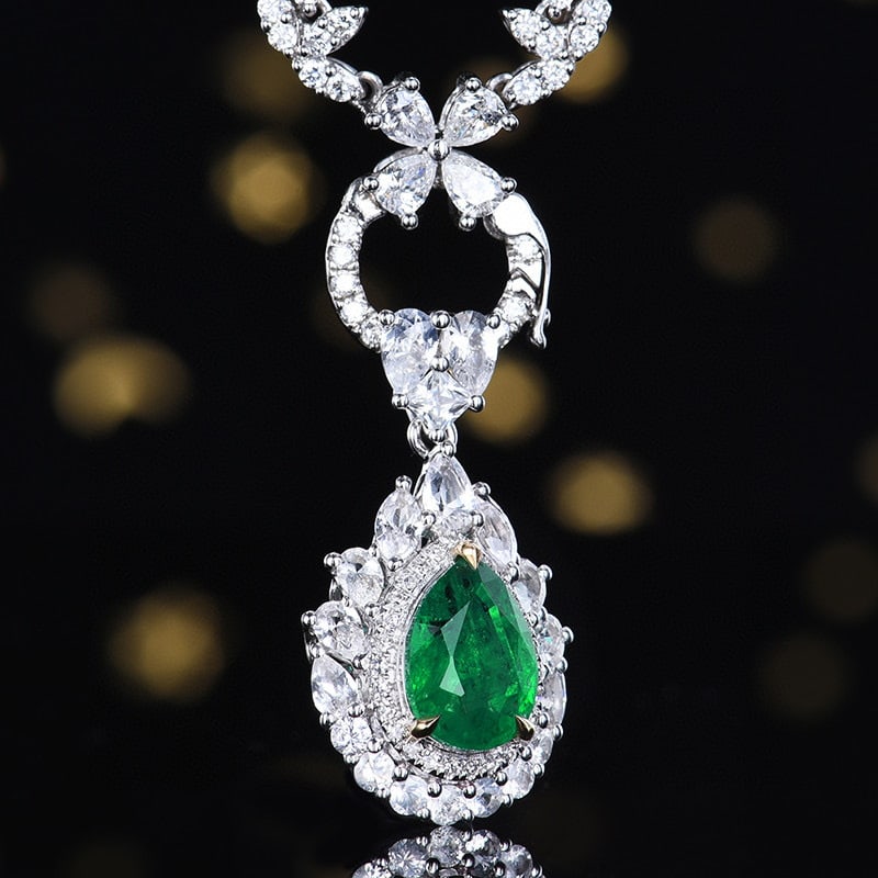 14k Gold 2.50 Ctw Vivid Green Natural Emerald & Sapphire Pendant( Without Chain ) - 3