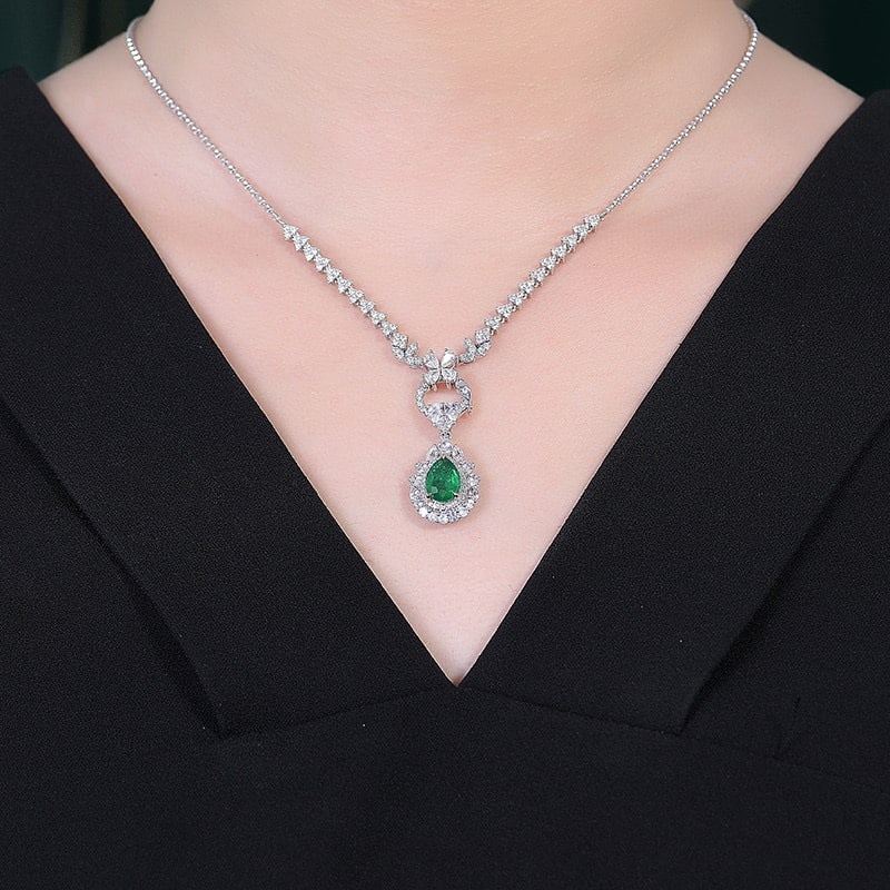 14k Gold 2.50 Ctw Vivid Green Natural Emerald & Sapphire Pendant( Without Chain ) - 6