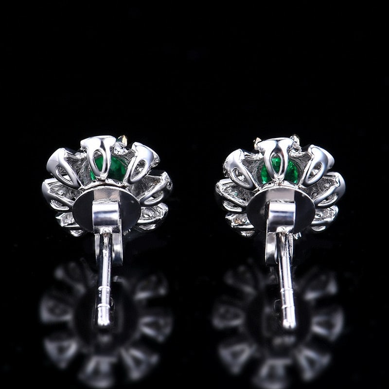 14k Gold 0.66 Ctw Vivid Green Natural Emerald & Diamond Earrings - 5