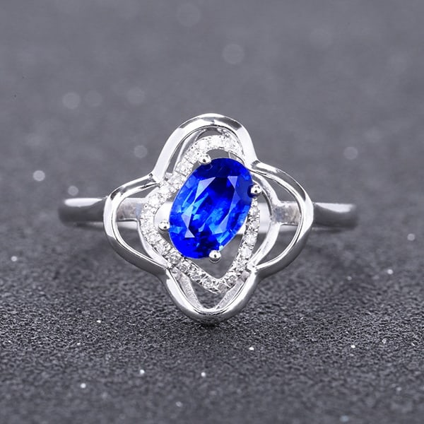 14k Gold 1.07 Ctw Natural Sapphire & Diamond Ring: Ref:230980192 // gold content:14k gold // ring size:7. 25us // // main gemstone:sapphire // shape:oval // carat weight:1. 00ct // color:royal blue // treatment:natural // // adjacent gemstone 2 :