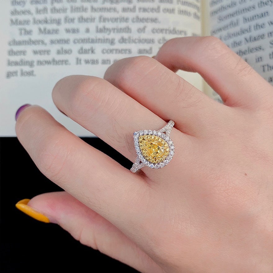 14k Gold 1.48 Ctw Natural Yellow Diamond & Diamond Ring - 3