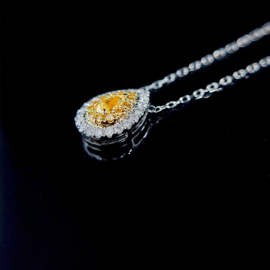 14k Gold 0.30 Ctw Natural Yellow Diamond & Diamond Necklace - 2