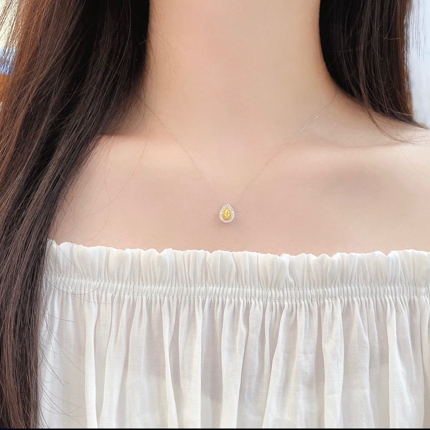 14k Gold 0.30 Ctw Natural Yellow Diamond & Diamond Necklace - 3