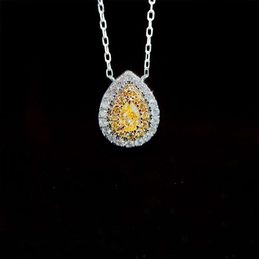 14k Gold 0.30 Ctw Natural Yellow Diamond & Diamond Necklace - 4
