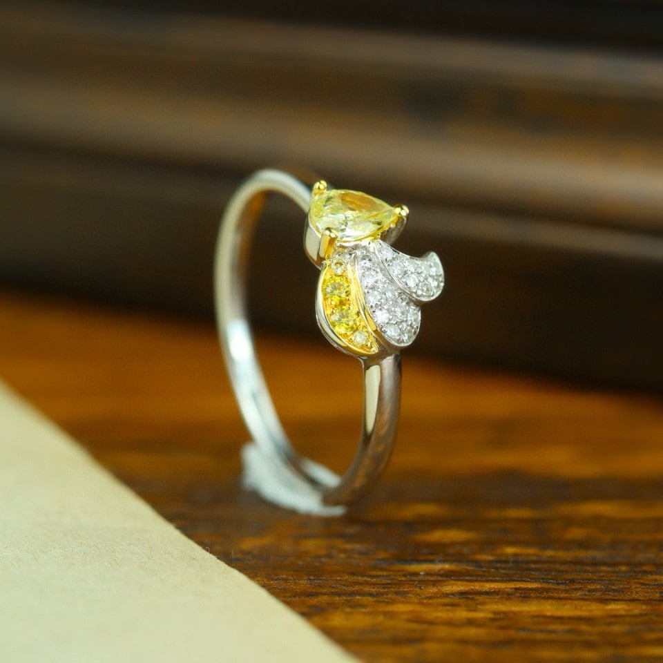 14k Gold 0.32 Ctw Natural Yellow Diamond & Diamond Ring - 2