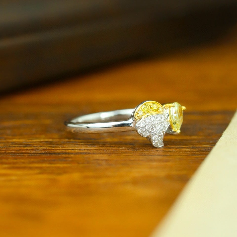 14k Gold 0.32 Ctw Natural Yellow Diamond & Diamond Ring - 3