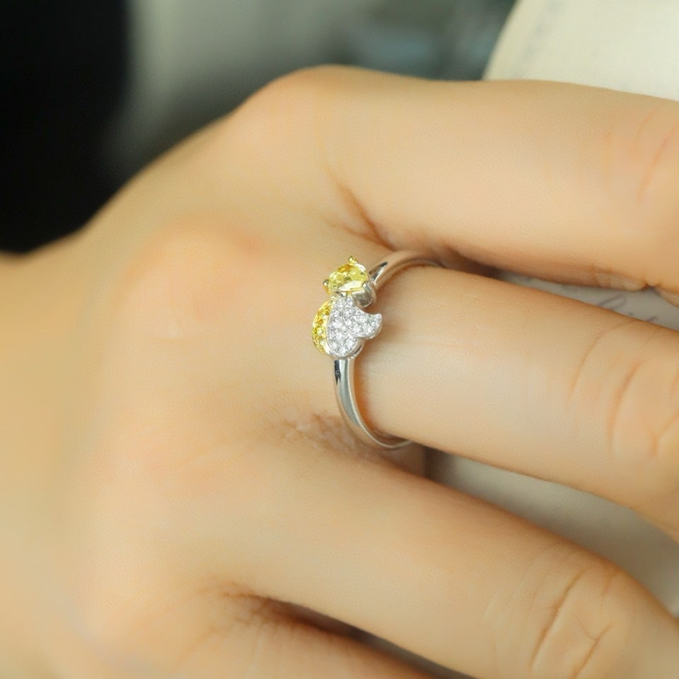 14k Gold 0.32 Ctw Natural Yellow Diamond & Diamond Ring - 4