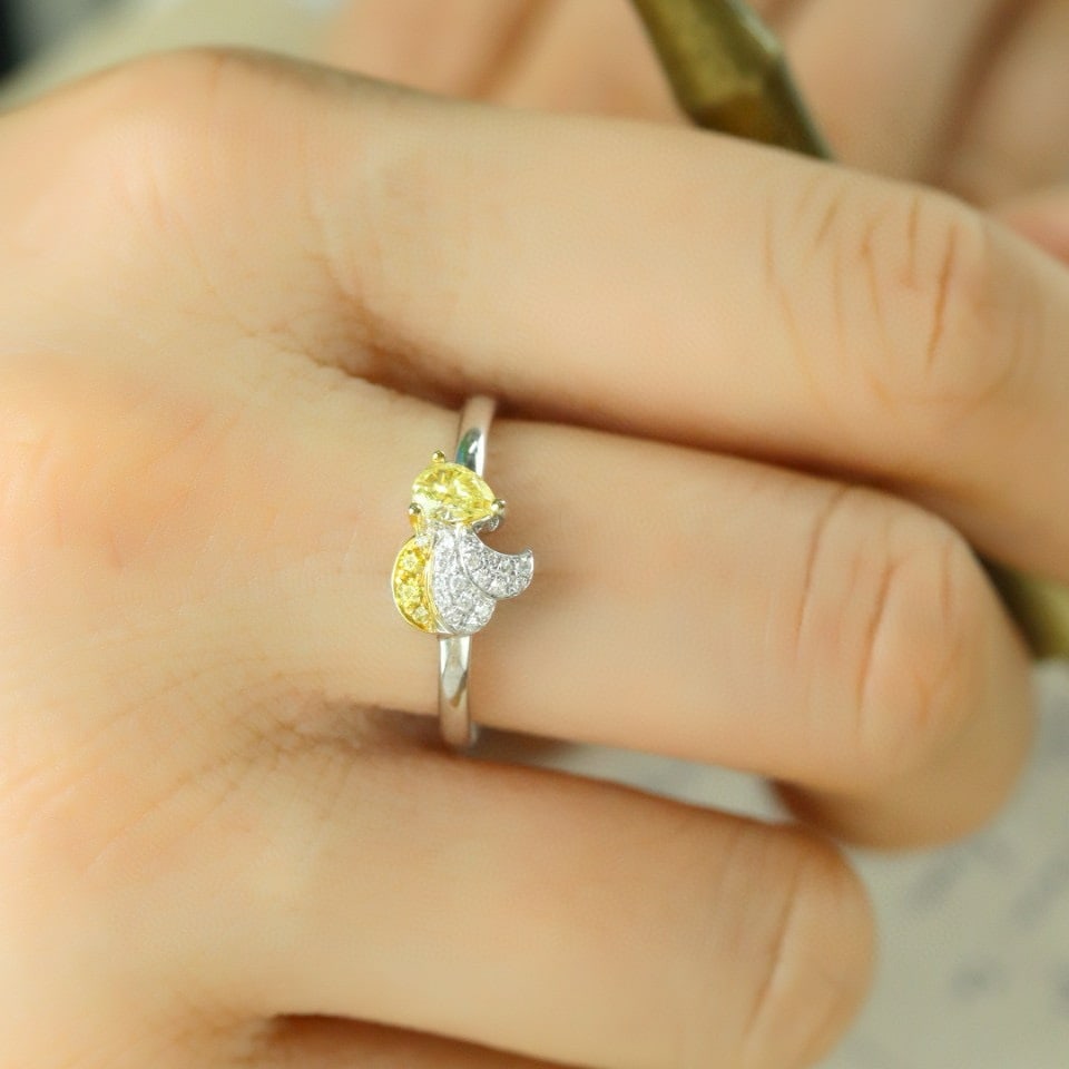 14k Gold 0.32 Ctw Natural Yellow Diamond & Diamond Ring - 5
