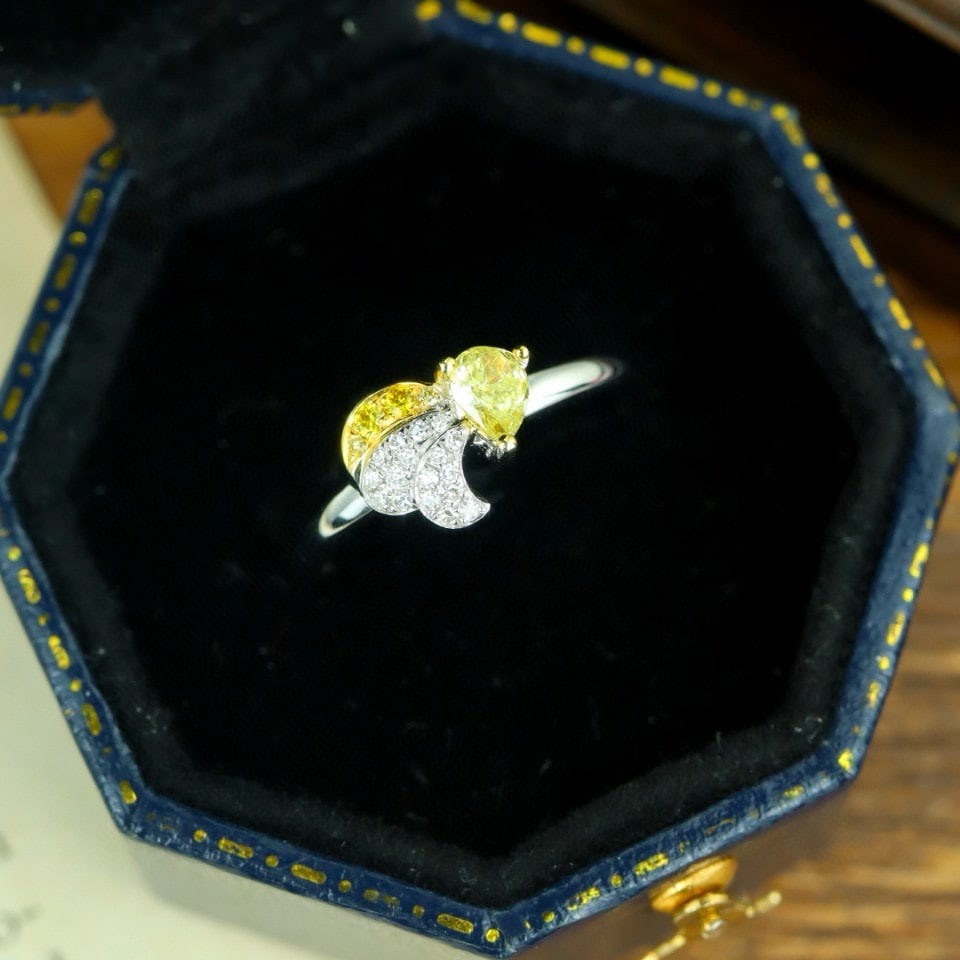 14k Gold 0.32 Ctw Natural Yellow Diamond & Diamond Ring - 6