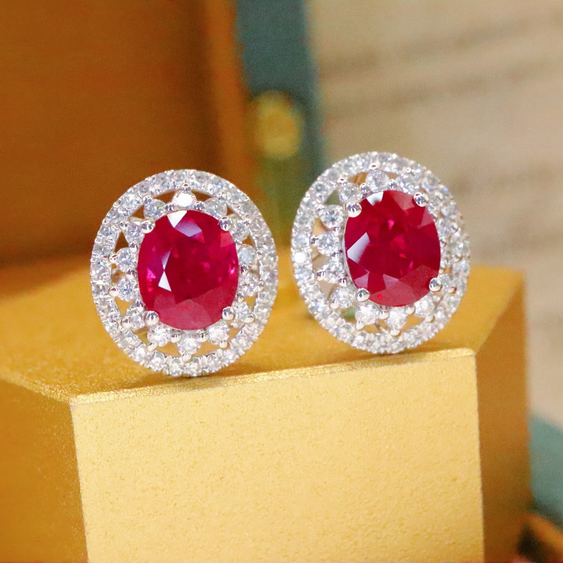 14k Gold 1.49 Ctw Natural Ruby & Diamond Earrings - 2