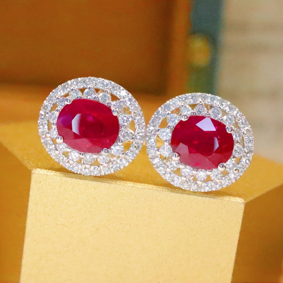 14k Gold 1.49 Ctw Natural Ruby & Diamond Earrings - 3