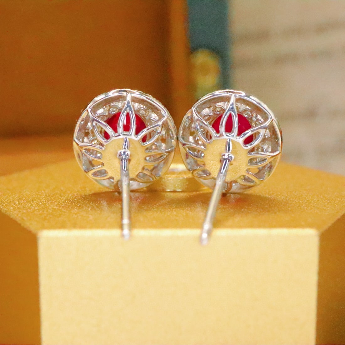 14k Gold 1.49 Ctw Natural Ruby & Diamond Earrings - 4