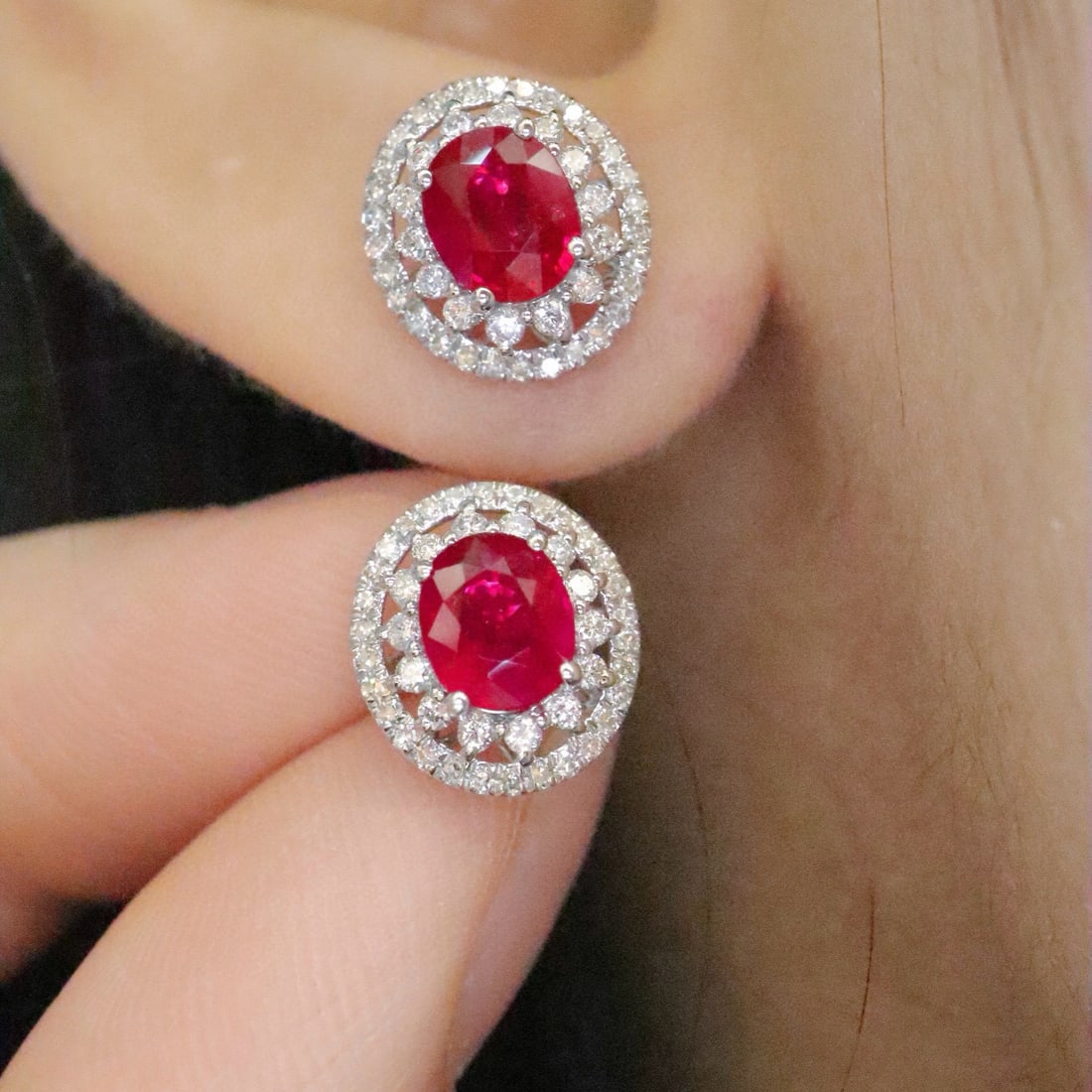 14k Gold 1.49 Ctw Natural Ruby & Diamond Earrings - 5