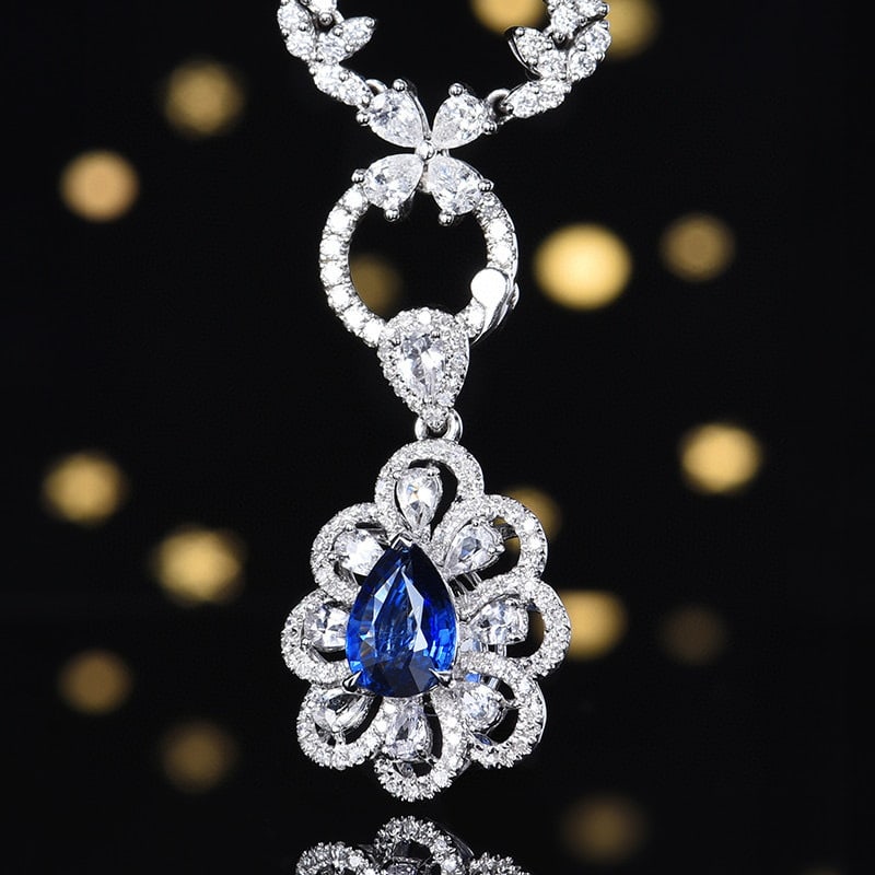 14k Gold 1.26 Ctw Natural Sapphire & Diamond Pendant( Without Chain ) - 2
