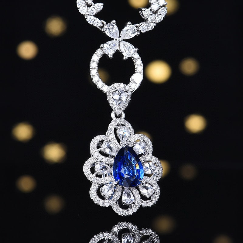 14k Gold 1.26 Ctw Natural Sapphire & Diamond Pendant( Without Chain ) - 3