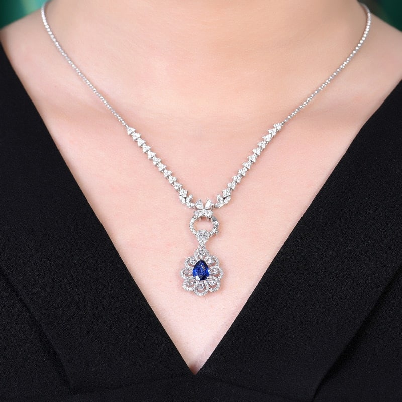 14k Gold 1.26 Ctw Natural Sapphire & Diamond Pendant( Without Chain ) - 6