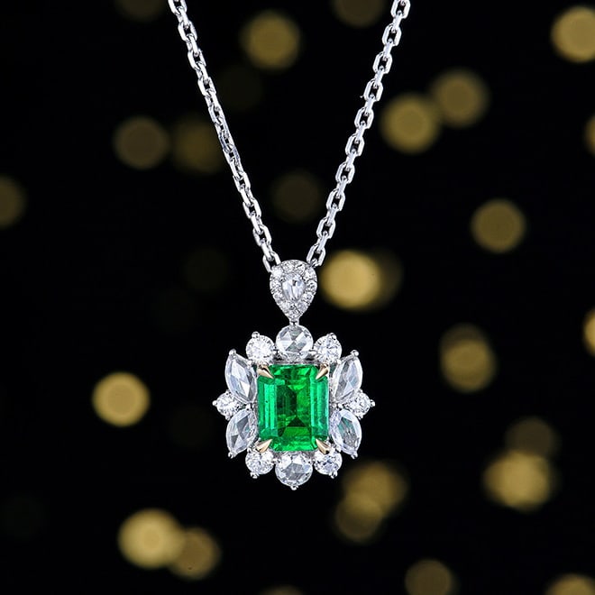14k Gold 1.86 Ctw Vivid Green Natural Emerald & Diamond Ring/pendant( Without Chain ): Ref:230980221 // gold content:14k gold // ring size:7. 25us // // main gemstone:emerald // shape:octagonal // carat weight:1. 1ct // color:vivid green // treatment:natural // // adjacent gemstone 2 :