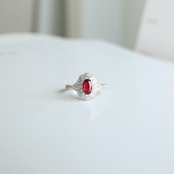 14k Gold 1.26 Ctw Natural Ruby & Diamond Ring: Ref:230980222 // gold content:14k gold // ring size:7. 25us // // main gemstone:ruby // shape:oval // carat weight:0. 74ct // color:red // treatment:natural // // adjacent gemstone 2 : diamond //