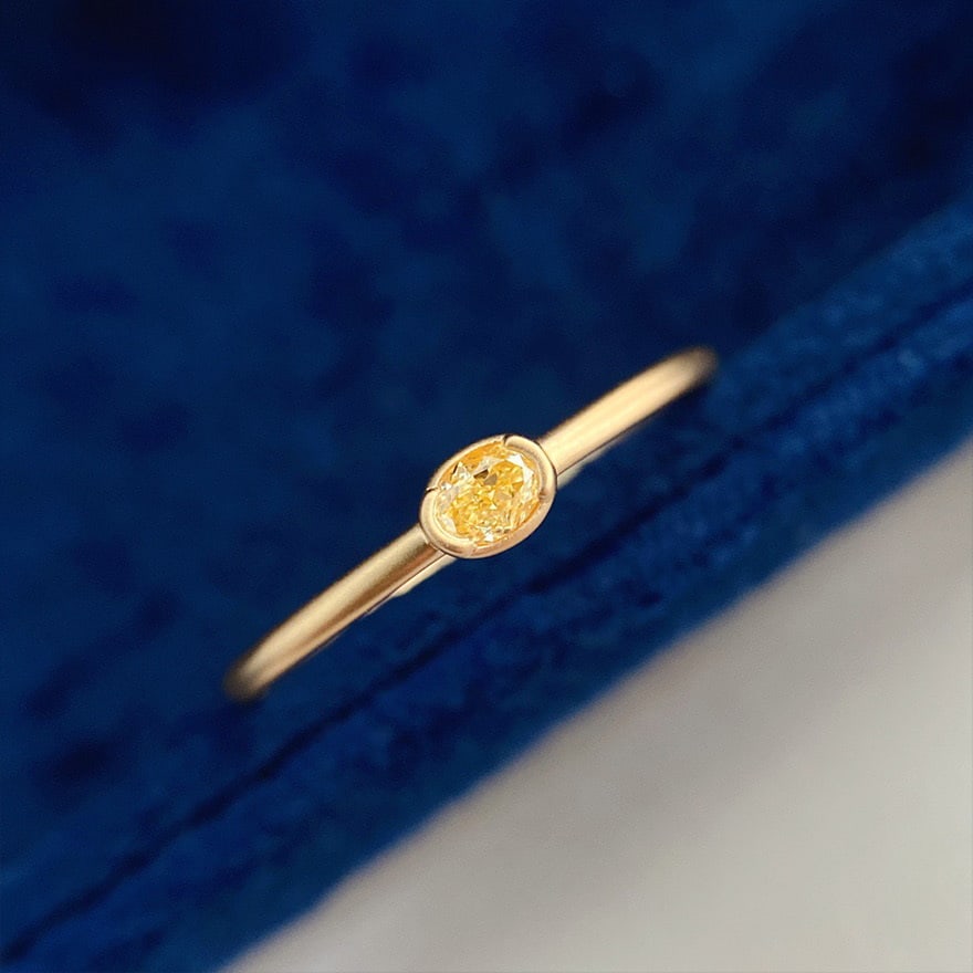 14k Gold 0.10 Ct Natural Yellow Diamond Ring - 2