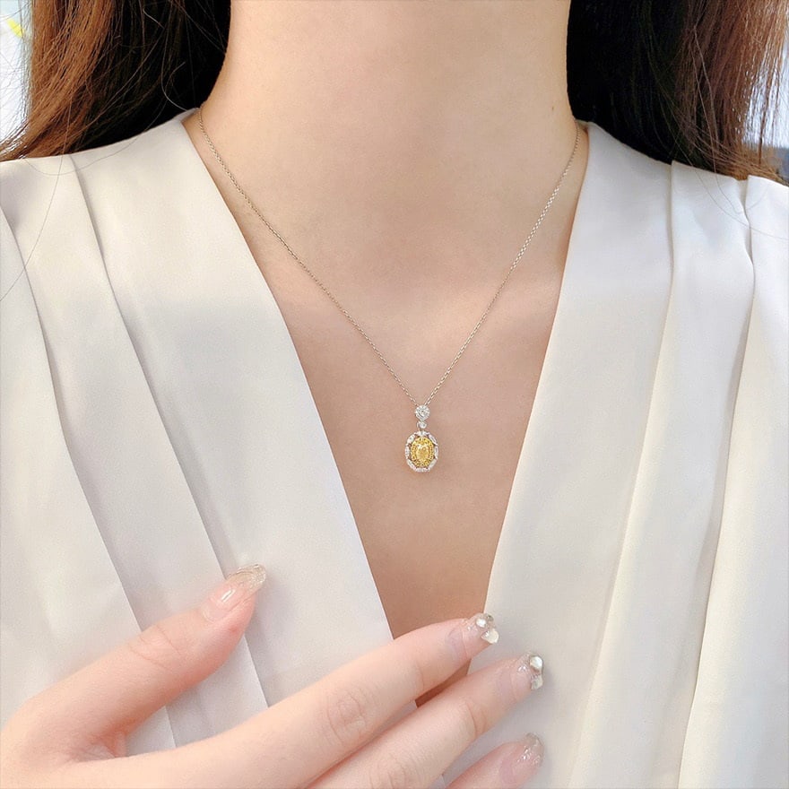 14k Gold 0.60 Ctw Natural Yellow Diamond & Diamond Pendant( Without Chain ) - 2
