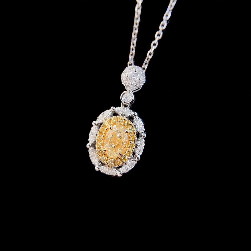 14k Gold 0.60 Ctw Natural Yellow Diamond & Diamond Pendant( Without Chain ) - 3