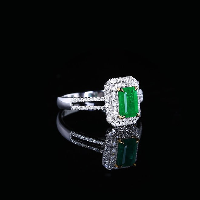 14k Gold 1.24 Ctw Vivid Green Natural Emerald & Diamond Ring - 4
