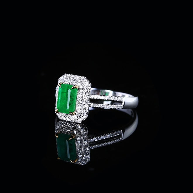 14k Gold 1.24 Ctw Vivid Green Natural Emerald & Diamond Ring - 5