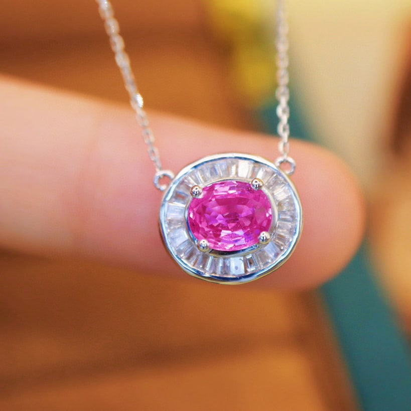 14k Gold 1.23 Ctw Natural Padparadscha Sapphire & Diamond Necklace - 4