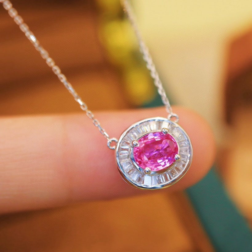 14k Gold 1.23 Ctw Natural Padparadscha Sapphire & Diamond Necklace - 5