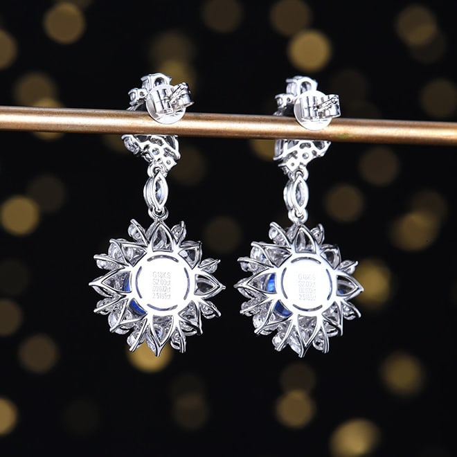 14k Gold 4.14 Ctw Natural Sapphire & Diamond Earrings - 3