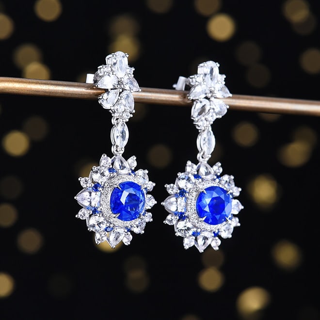 14k Gold 4.14 Ctw Natural Sapphire & Diamond Earrings - 4