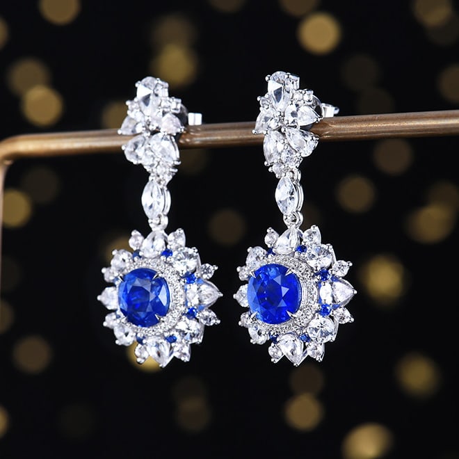 14k Gold 4.14 Ctw Natural Sapphire & Diamond Earrings - 5