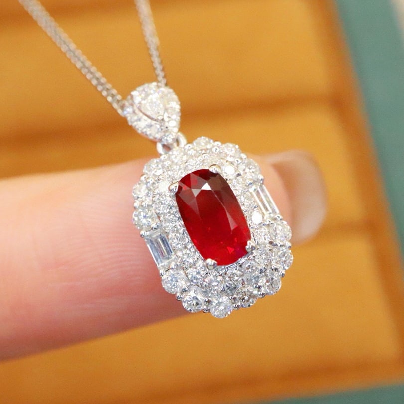14k Gold 1.64 Ctw Natural Ruby & Diamond Pendant( Without Chain ) - 2