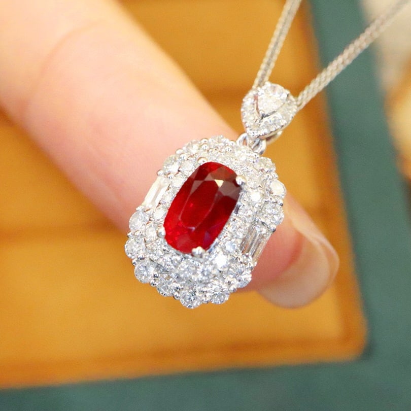 14k Gold 1.64 Ctw Natural Ruby & Diamond Pendant( Without Chain ) - 3