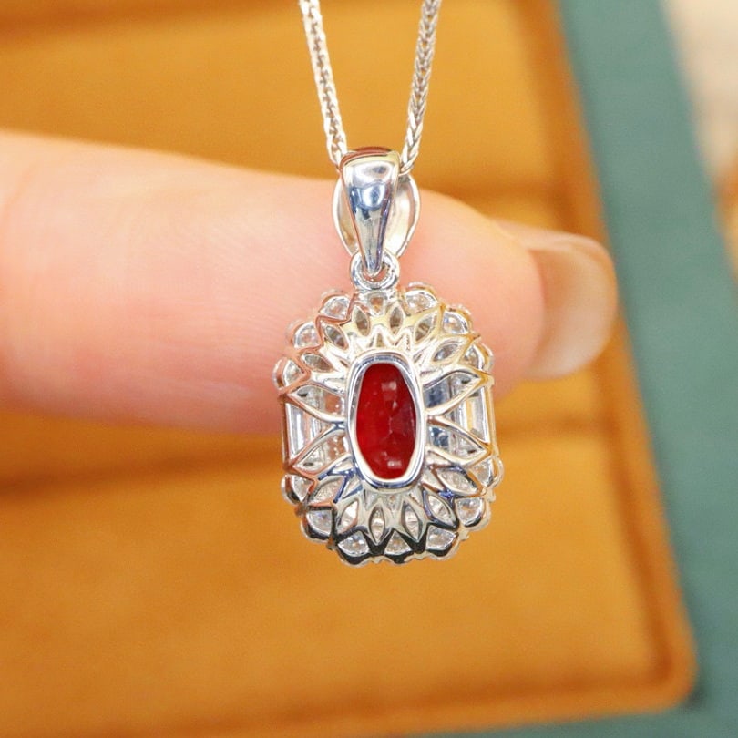 14k Gold 1.64 Ctw Natural Ruby & Diamond Pendant( Without Chain ) - 4