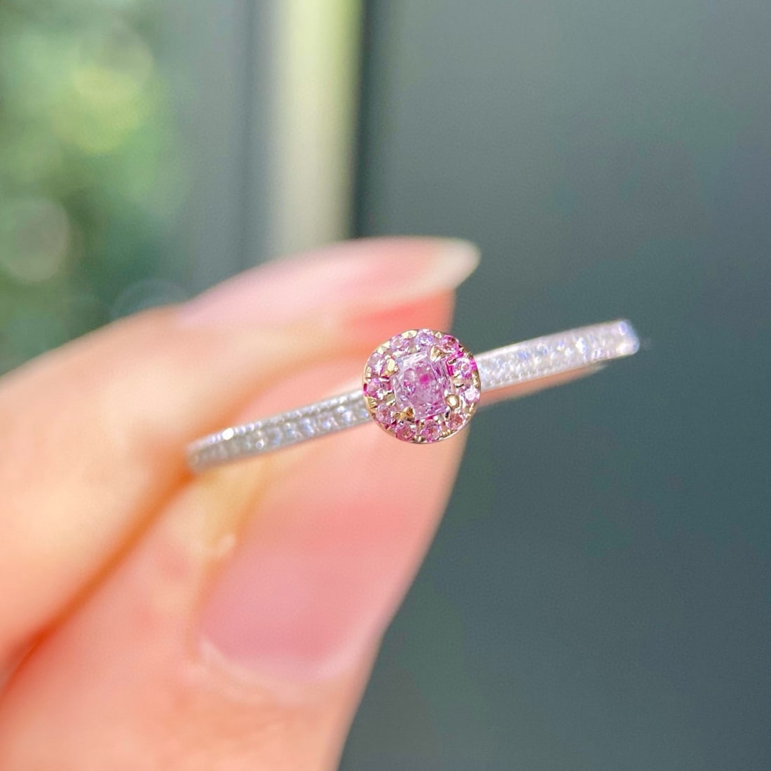 14k Gold 0.14 Ctw Natural Pink Diamond & Diamond Ring: Ref:230980248 // gold content:14k gold // ring size:7. 25us // // main gemstone:pink diamond // shape:cushion // carat weight:0. 07ct // color:pink // treatment:natural // // adjacent gemstone 2 :