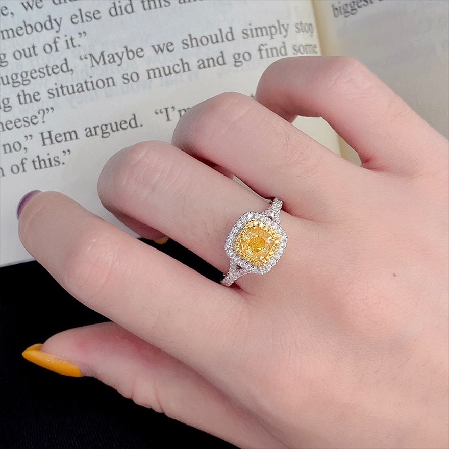 14k Gold 1.44 Ctw Natural Yellow Diamond & Diamond Ring - 3