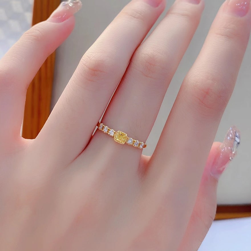 14k Gold 0.35 Ctw Natural Yellow Diamond & Diamond Ring - 2
