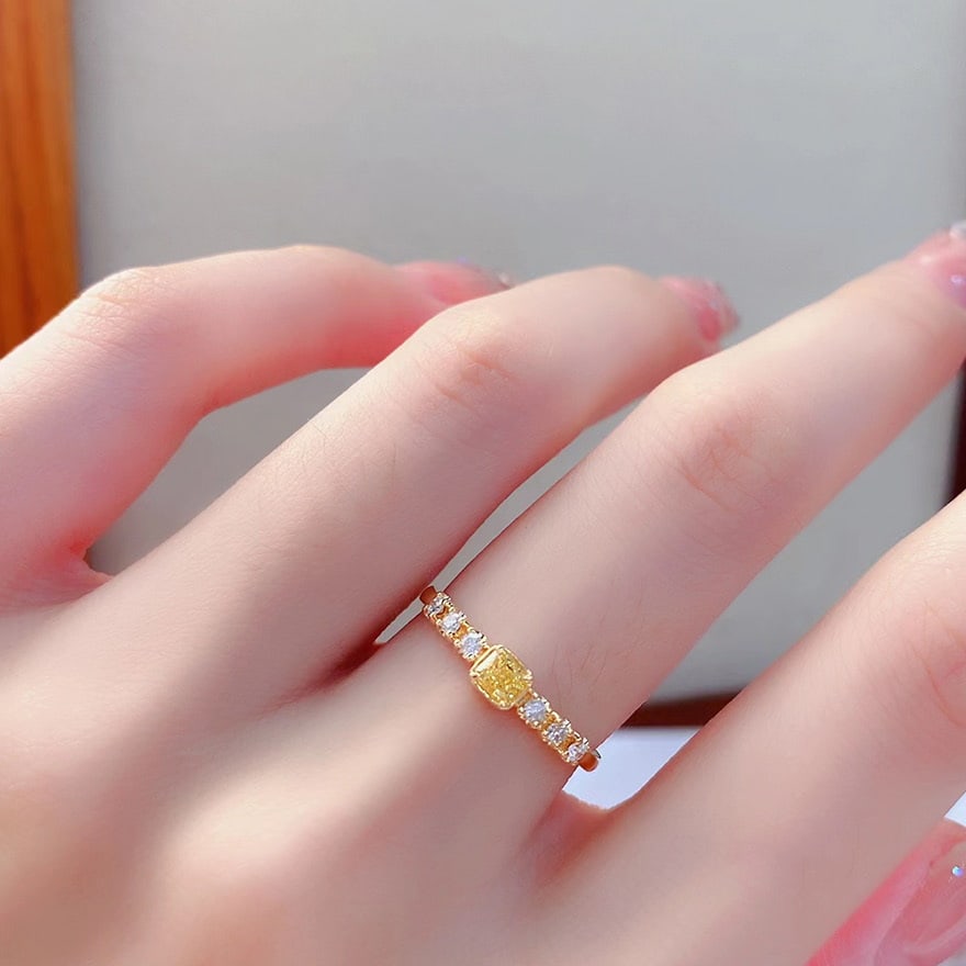 14k Gold 0.35 Ctw Natural Yellow Diamond & Diamond Ring - 3