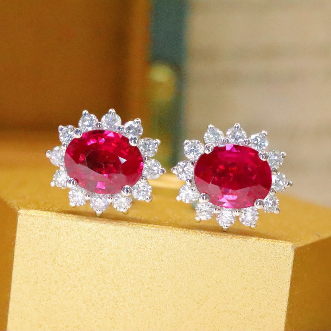14k Gold 1.46 Ctw Natural Ruby & Diamond Earrings - 3